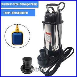 1.5HP 110V Sewage Grinder Sump Pump WithFloat Heavy Duty Stainless Steel 6000GPH