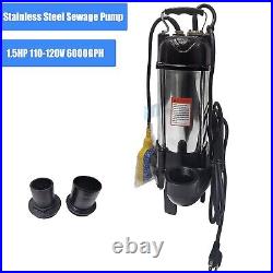 1.5HP 110V Sewage Grinder Sump Pump WithFloat Heavy Duty Stainless Steel 6000GPH