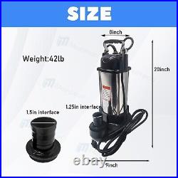 1.5HP 110V Sewage Grinder Sump Pump WithFloat Heavy Duty Stainless Steel 6000GPH