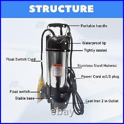 1.5HP 110V Sewage Grinder Sump Pump WithFloat Heavy Duty Stainless Steel 6000GPH