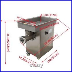 110V Meat Grinder with 8mm Plate & Wheels 450kg/h Stainless Steel 2200W