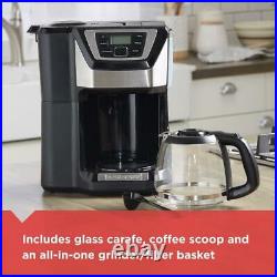 12-Cup Programmable Stainless Steel Drip Coffee Maker with Built-In Grinder