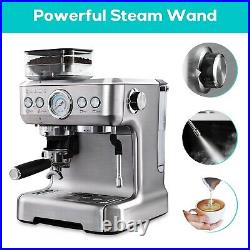20 Bar Espresso Machine With Grinder With 92 oz Water Tank Sliver Stainless Steel