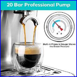 20 Bar Espresso Machine With Grinder With 92 oz Water Tank Sliver Stainless Steel