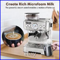 20 Bar Espresso Machine with Grinder and Milk Frother All in One Machine Sliver