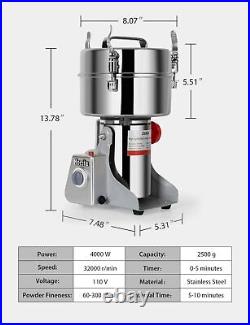 2500g Electric Grain Dry Grinder Commercial Dry Mill Machine Stainless Steel