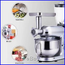 3 In 1 Upgraded Stand Mixer 6QT Stainless Steel Bowl Meat Grinder Blender Silver