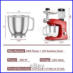 3 in 1 800W 6 Speed Stand Mixer Meat Grinder Blender Sausage Stuffer Home Red