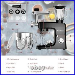 3 in 1 Functional Black Stand Mixer 6 Speed Meat Grinder Blender Sausage Stuffer