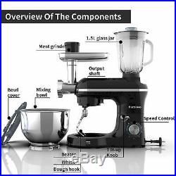 3 in 1 Stand Mixer with7QT Bowl 6 Speeds 850W Meat Grinder Blender Squeeze Black