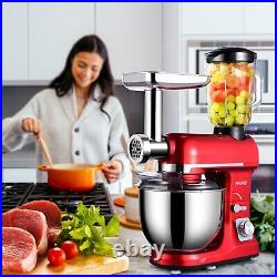 3 in 1 Tilt-Head Mixer with 5QT Bowl 6 Speeds 850W Stand Meat Grinder Red Blender