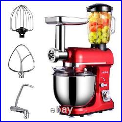 3 in 1 Tilt-Head Mixer with 5QT Bowl 6 Speeds 850W Stand Meat Grinder Red Blender