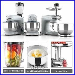 3 in 1 Tilt-Head Stand Mixer with7QT Bowl 6 Speed 850W Meat Grinder Blender Silver