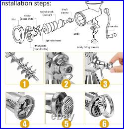 304 Stainless Steel Heavy Duty Manual Meat Grinder #10 Clamp-On Hand Grinder wit