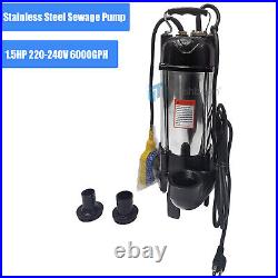 6000GPH Submersible Sump Pump 1.5 HP Stainless Steel Sewage Cutter Grinder 220V