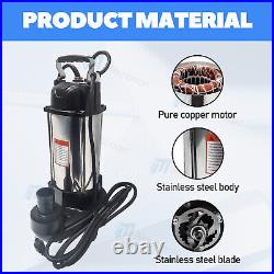 6000GPH Submersible Sump Pump 1.5 HP Stainless Steel Sewage Cutter Grinder 220V