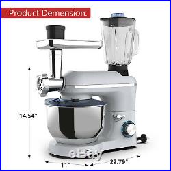 850W 3 in 1 Tilt-Head Stand Mixer 6 Speed with7QT Bowl Meat Grinder Blender Silver
