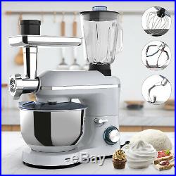 850W 3 in 1 Tilt-Head Stand Mixer 6 Speed with7QT Bowl Meat Grinder Blender Silver