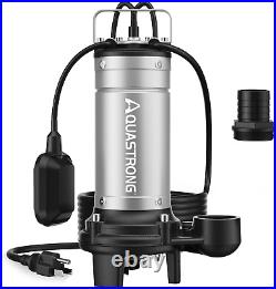 Aquastrong 1HP Sewage Grinder Pump, Stainless Steel, 115V Automatic Float Switch