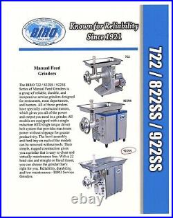 BIRO 922 Commercial Countertop Stainless Steel Butcher Meat Chopper Grinder