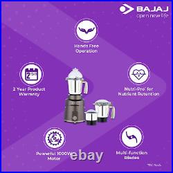 Bajaj Mixer Grinder 3 Stainless Steel Jars 100% Copper Motor For Kitchen 1000 W