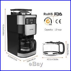 Barsetto Coffee Maker with Grinder 12 Cup Automatic Drip Coffee Machine Black