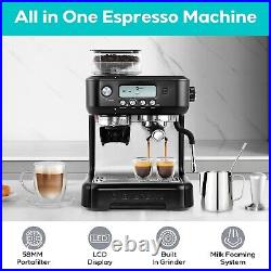 Black Espresso Machine with Grinder Coffee Maker With LCD Display Stainless Steel