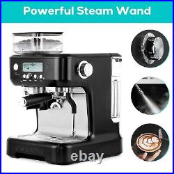 Black Espresso Machine with Grinder Coffee Maker With LCD Display Stainless Steel