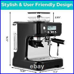 Black Espresso Machine with Grinder Coffee Maker With LCD Display Stainless Steel