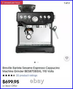 Breville Barista Sesame Espresso Cappucino Machine Grinder BES870BSXL 110 Volts