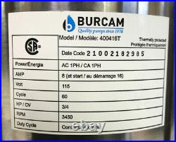 Bur Cam 400416T Corded Grinder Pump 3/4 HP Heavy Duty Cast Iron Stainless Steel