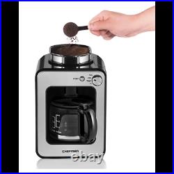 Chefman Grind and Brew 4-Cup Compact Coffee Maker and Grinder, Stainless Steel