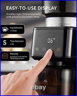 Conical Burr Coffee Grinder Electric for Espresso with Precision Electronic Time