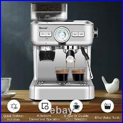 Costway Espresso Cappucino Machine Coffee Maker Stainless Steel with Grinder & Ste