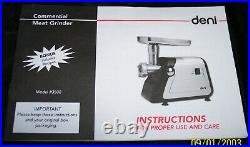Deni Commercial Meat Grinder Model 3500 Black/Silver Stainless withManual New