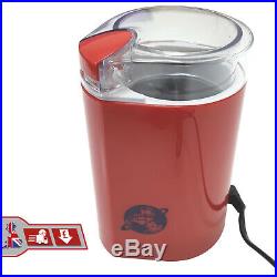 Electric Bean & Dry Spice Coffee Grinder Mixer Crusher Red With Clear LID 150w