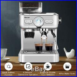 Espresso Cappucino Machine Coffee Maker Stainless Steel with Grinder & Steam Wand