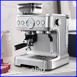 Espresso Machine 20 Bar With Grinder Latte Coffee Maker Sliver Stainless Steel