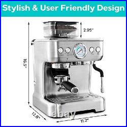 Espresso Machine 20 Bar With Grinder Latte Coffee Maker Sliver Stainless Steel