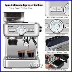 Espresso Maker Cappucino Machine Coffee Stainless Steel with Grinder & Steam Wand