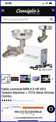 Fabio Leonardi MR8 INOX. 5 HP Powered Vegi Meat Tomato Grinder Combo Stainless