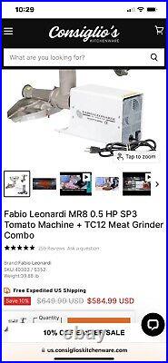 Fabio Leonardi MR8 INOX. 5 HP Powered Vegi Meat Tomato Grinder Combo Stainless