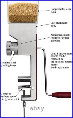 Grain Mill Wheat Flour Grinder, Stainless Steel Metal Burrs (Deluxe Grain Mill)