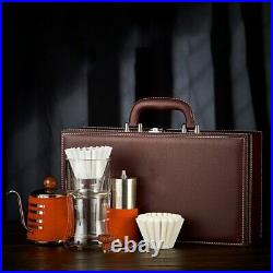 Leather Retro Coffee Kit Cold Drip, Manual Coffee Grinder, Steel Kettle + Case