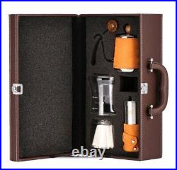 Leather Retro Coffee Kit Cold Drip, Manual Coffee Grinder, Steel Kettle + Case