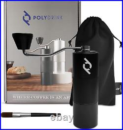 Manual Coffee Grinder (Black) Stainless Steel Conical Burr with Internal Adjus