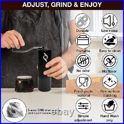 Manual Coffee Grinder (Black) Stainless Steel Conical Burr with Internal Adjus