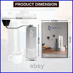 Manual Coffee Grinder (Silver) Stainless Steel Conical Burr with Internal Adju