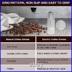 Manual Coffee Grinder (Silver) Stainless Steel Conical Burr with Internal Adju