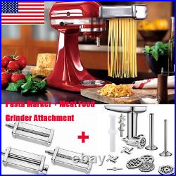 Meat Grinder + 3PCS Pasta Roller Attachment For KitchenAid Home Stainless Steel